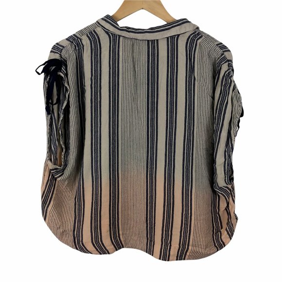 Free People Women's Boxy Button Up Blouse Size L Crop Striped Cap Sleeve Flowy - Picture 2 of 9